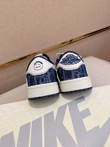 Custom Blue Monogram-Inspired Low-Top Leather Sneakers