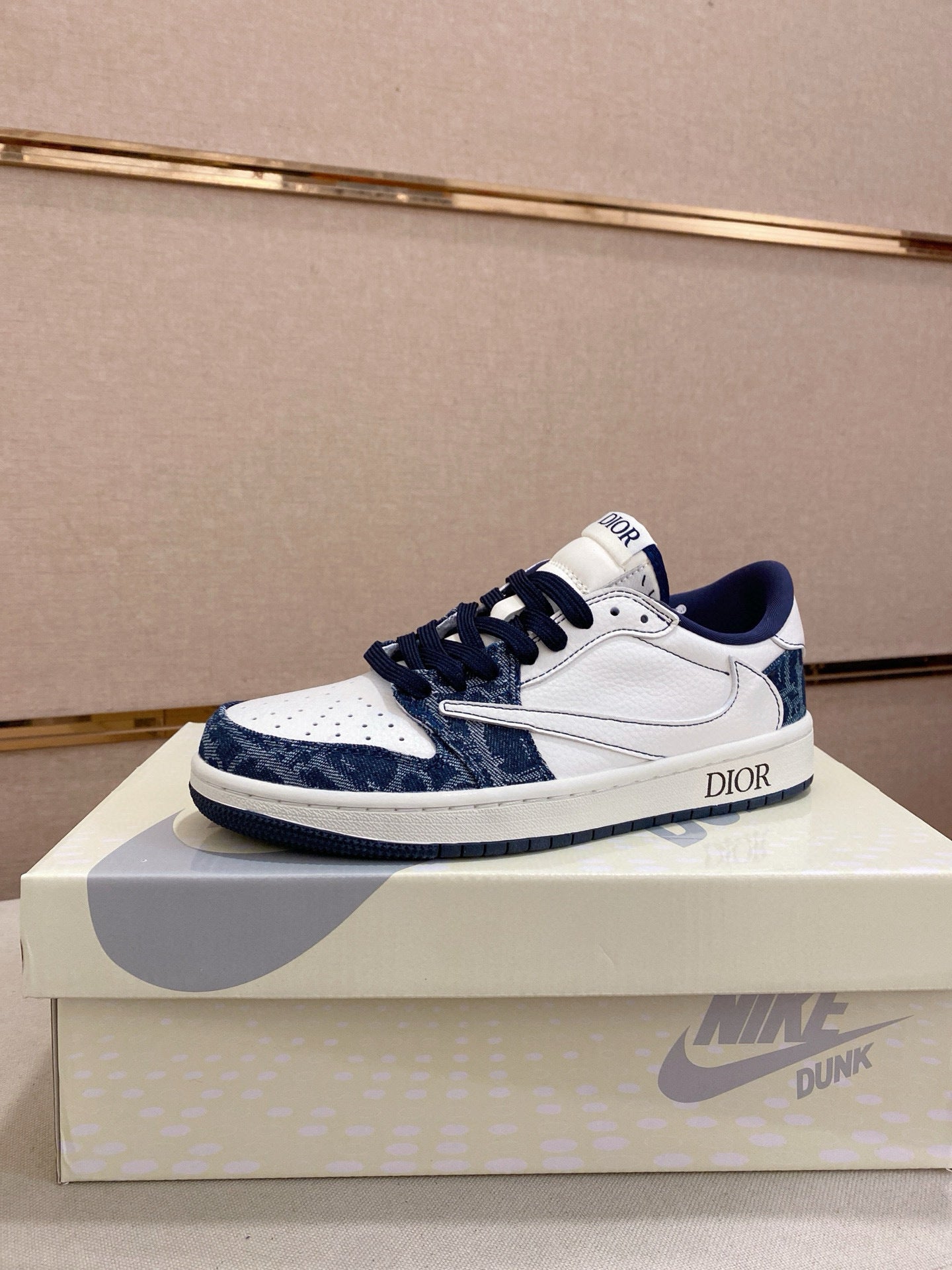 Custom Blue Monogram-Inspired Low-Top Leather Sneakers
