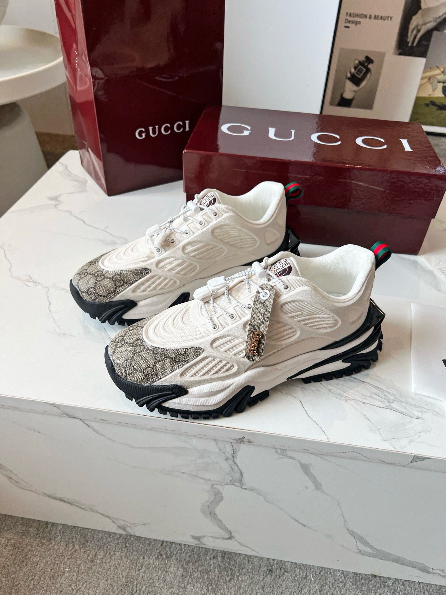 Custom Chunky Retro Low-Top Sneakers with Monogram-Style Canvas Panels