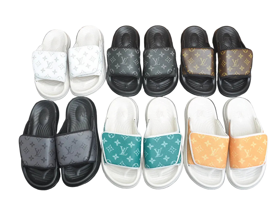 Custom Monogram-Pattern Pool Slides with Cushioned White Sole
