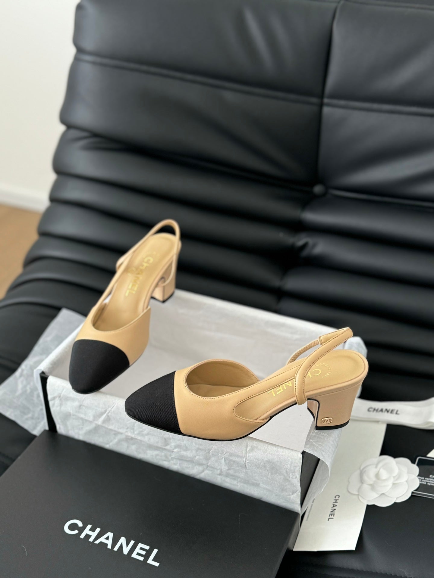 Elevate Your Style with Beige & Black Slingback Pumps - TruVybe Essentials