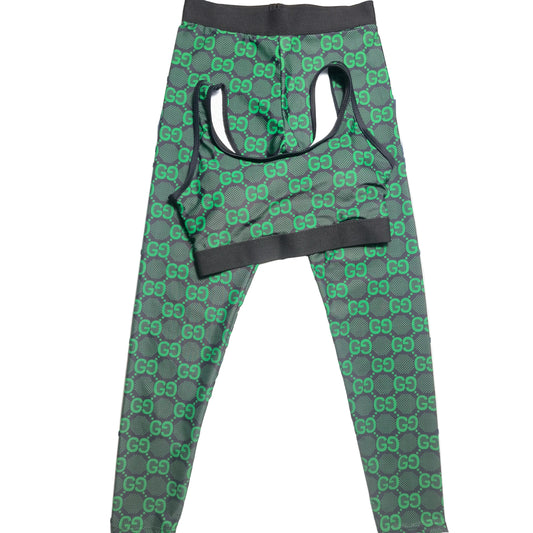 Green & Pink Monogram Print 2-Piece Activewear Set g front