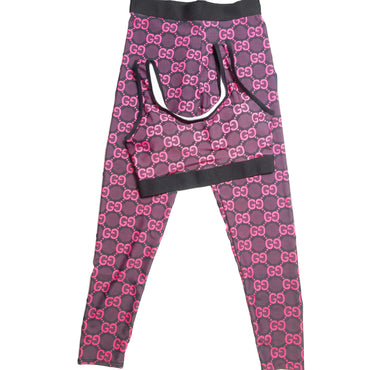 Green & Pink Monogram Print 2-Piece Activewear Set pink front