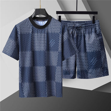 Jacquard Short-Sleeve Crewneck T-Shirt & Lined Shorts Set jj
