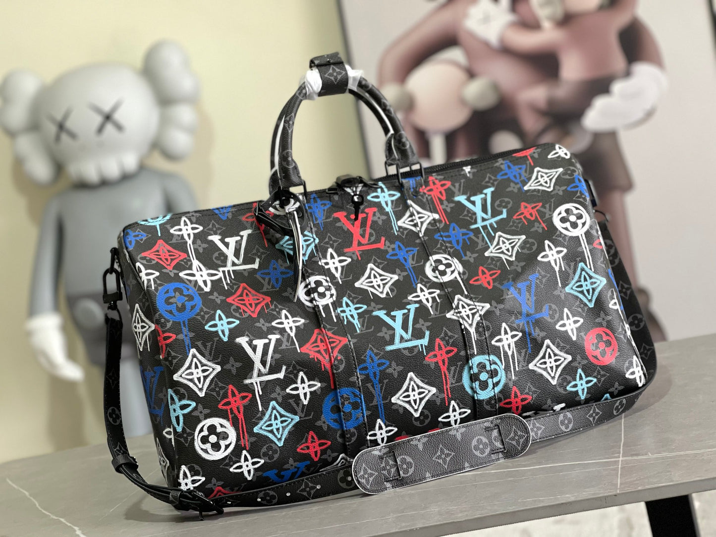  Keepall 50B  - Graffitti Art Style Monogram Travel Bag – Adjustable Shoulder Strap