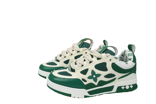 Leather Lace-Up Board Shoes – White & Green