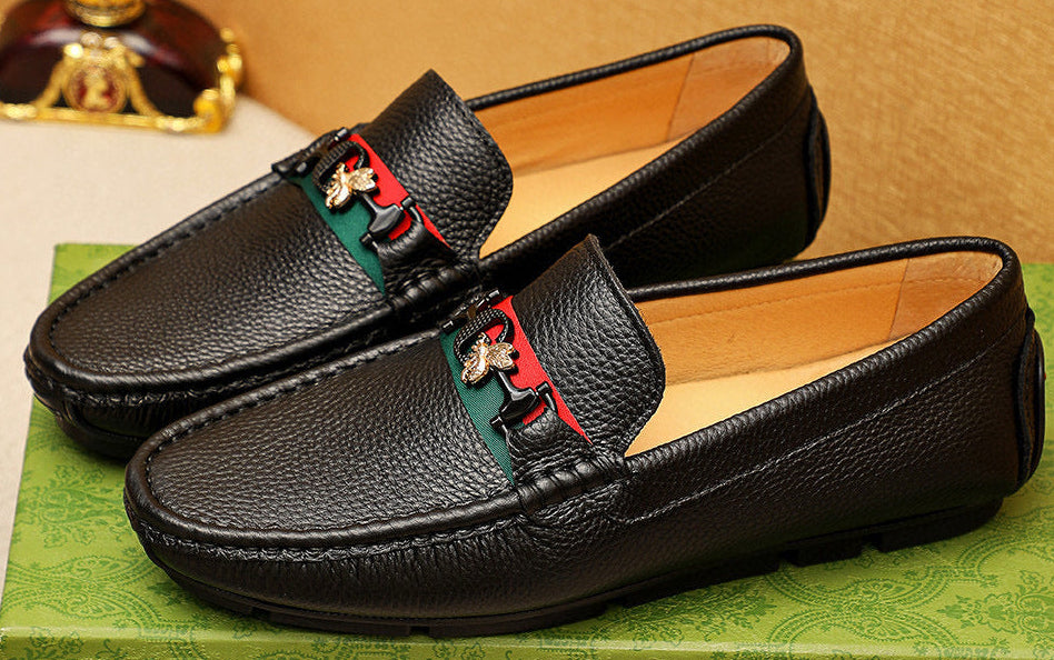 Leather Loafers with Metal Bit Detail and Signature Stripe Accent black