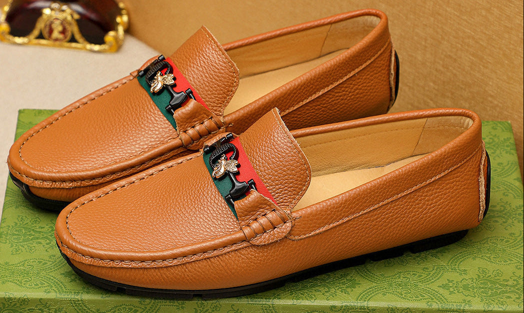 Leather Loafers with Metal Bit Detail and Signature Stripe Accent canel