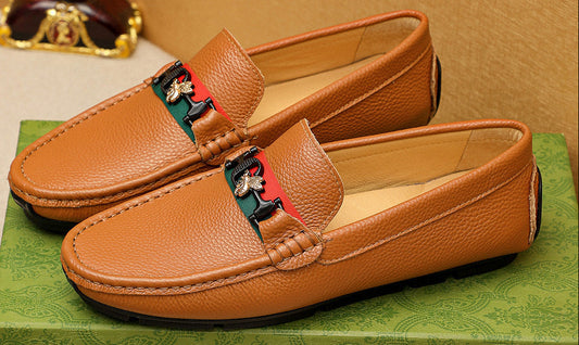 Leather Loafers with Metal Bit Detail and Signature Stripe Accent canel