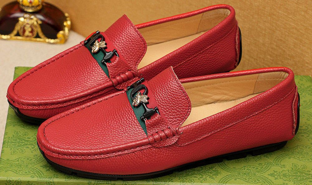 Leather Loafers with Metal Bit Detail and Signature Stripe Accent red