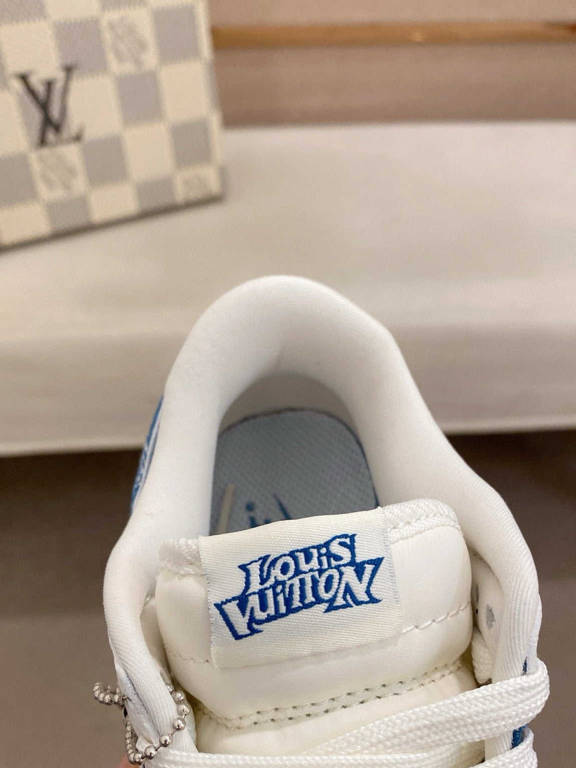 Luxury Monogram-Inspired Blue & White Low-Top Leather Sneakers