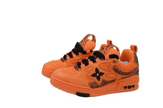 Luxury Orange & Black Leather Skate Sneakers