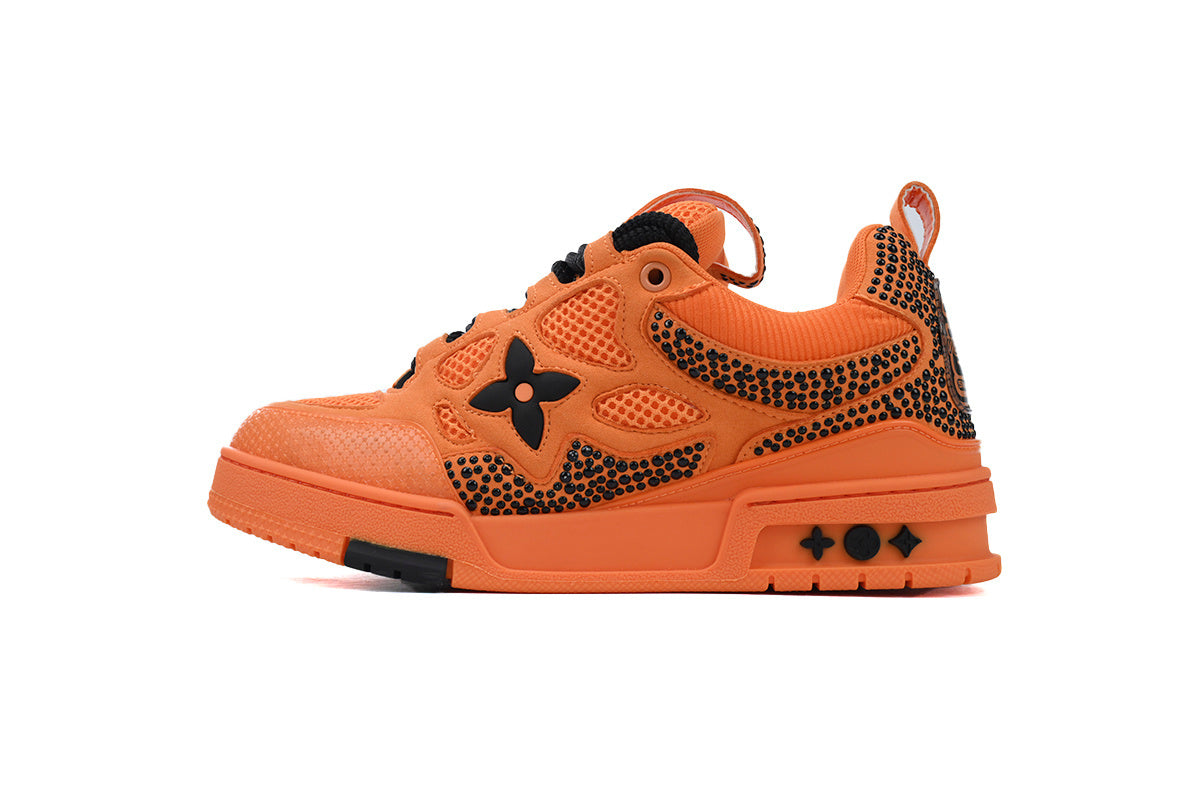 Luxury Orange & Black Leather Skate Sneakersother side