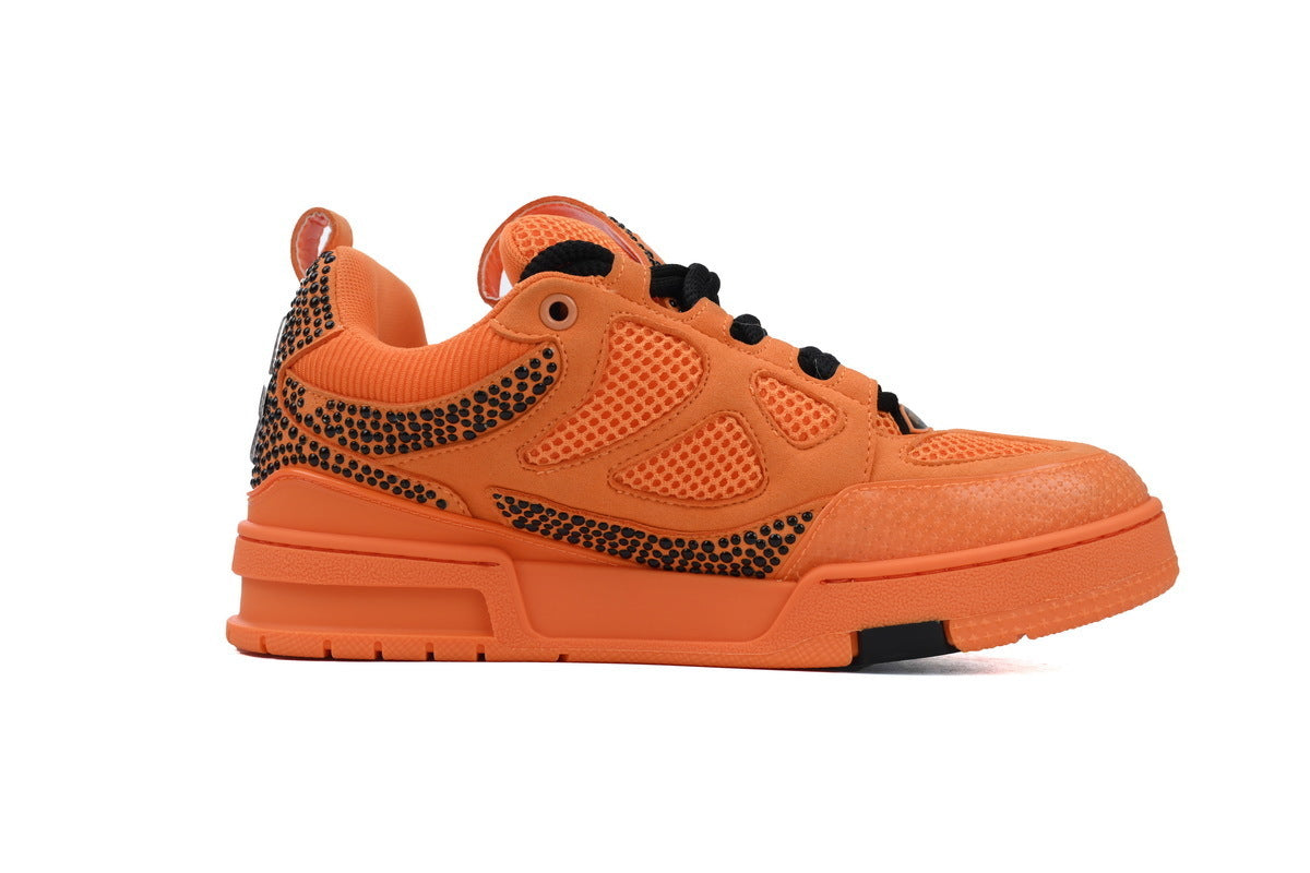 Luxury Orange & Black Leather Skate Sneakers side