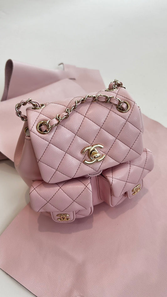 Medium Quilted Caviar Duma Drawstring Backpack – Pink