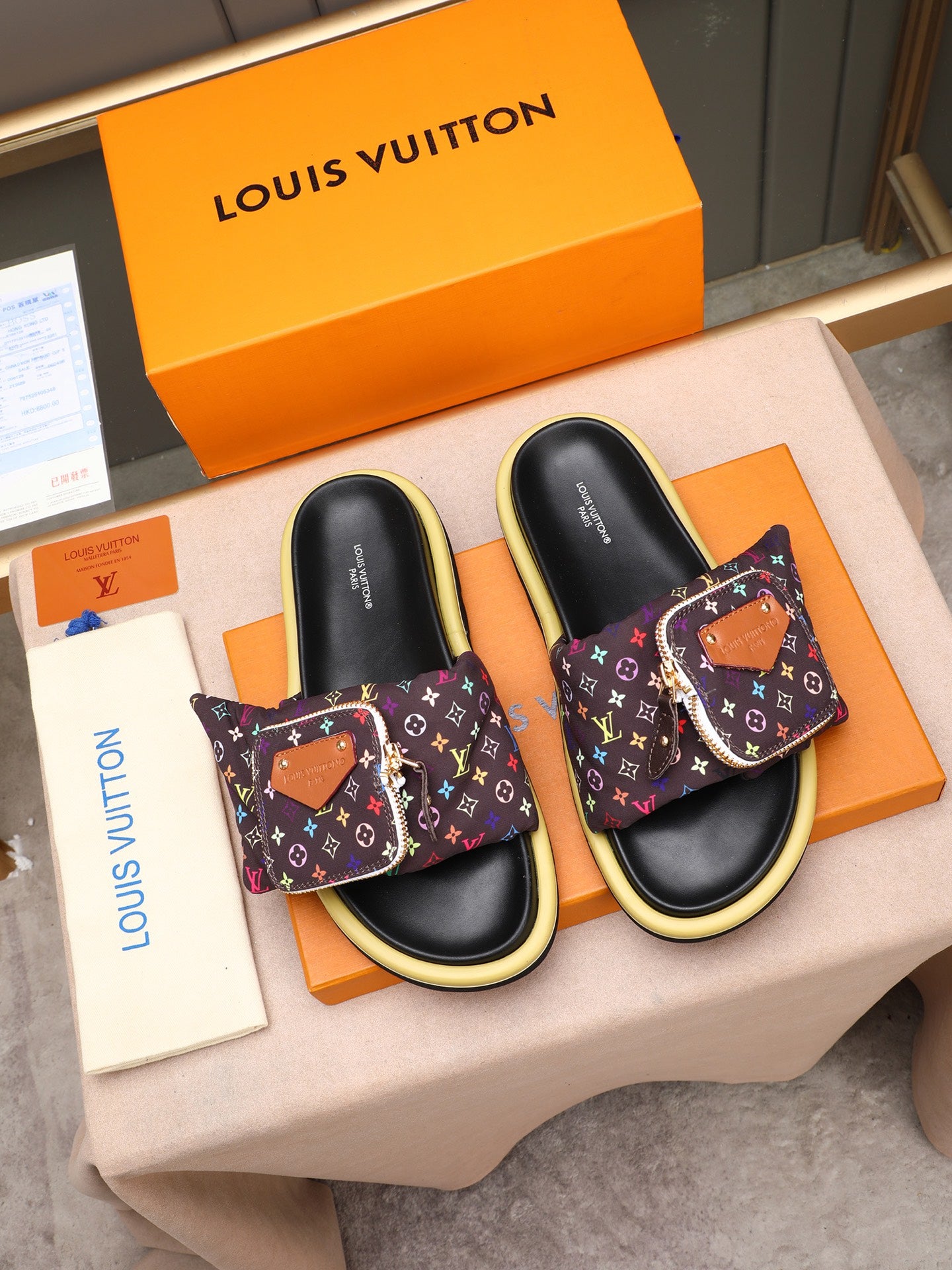 Monogram Pouch Strap Slide Sandals