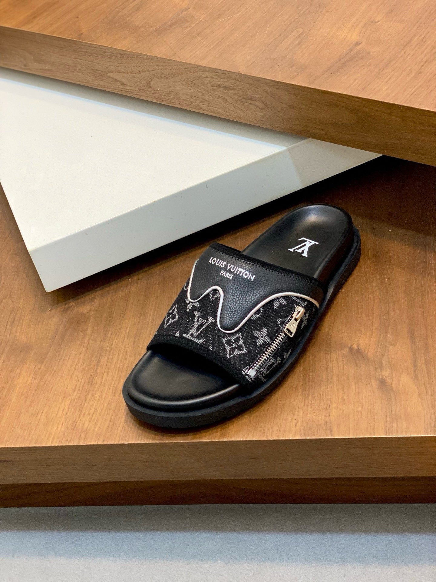 Monogram Slide Sandals – Black Casual Slip-On Slides