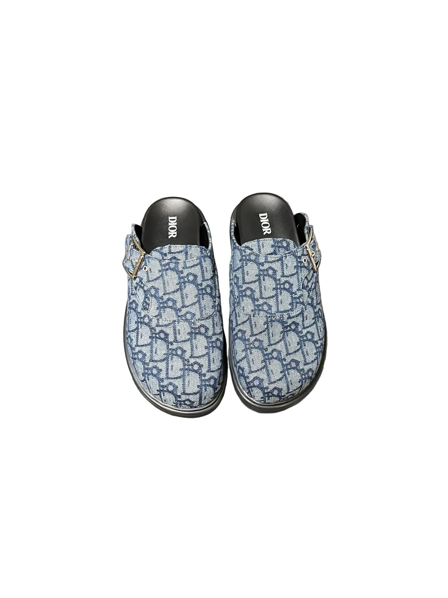  Oblique-Pattern Shearling Slip-On Mules dark blue