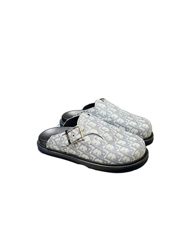  Oblique-Pattern Shearling Slip-On Mules gray