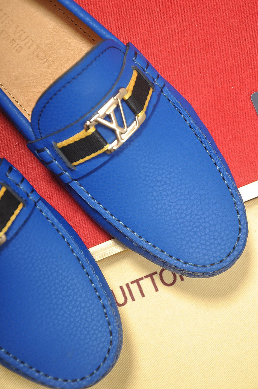 Royal Blue Slip-On Loafers – Textured Finish with Metal Accent