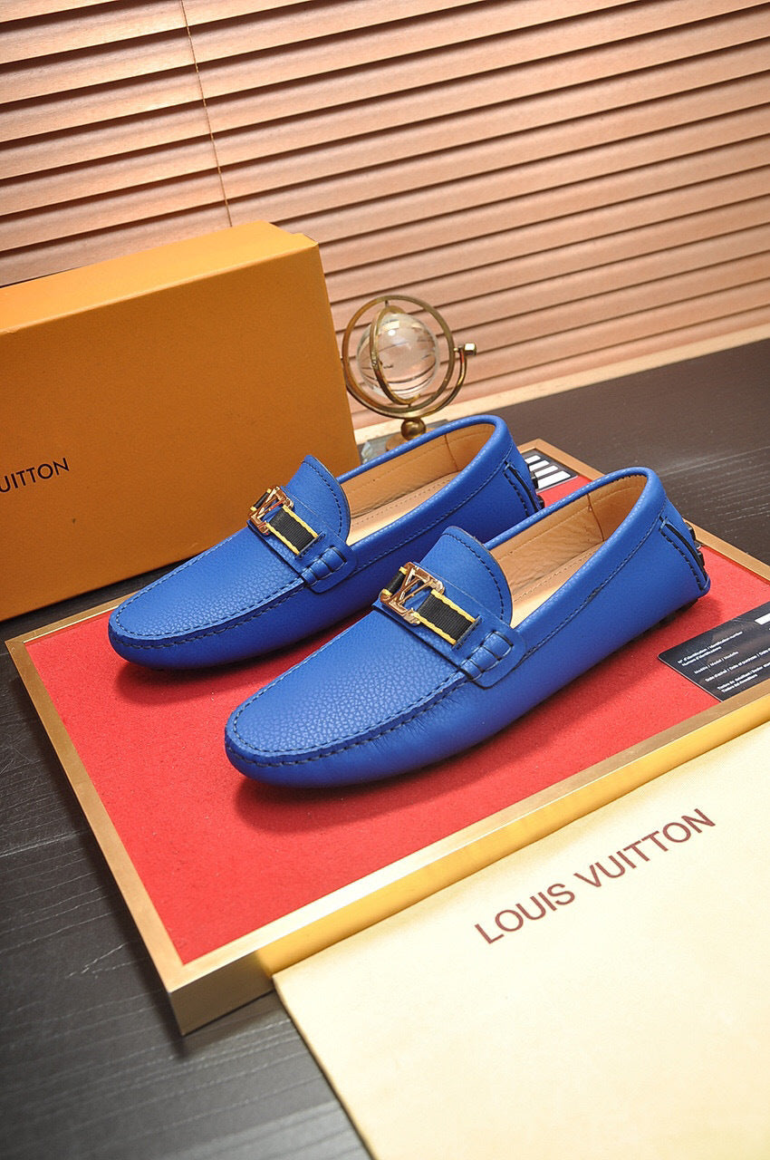 Royal Blue Slip-On Loafers – Textured Finish with Metal Accent