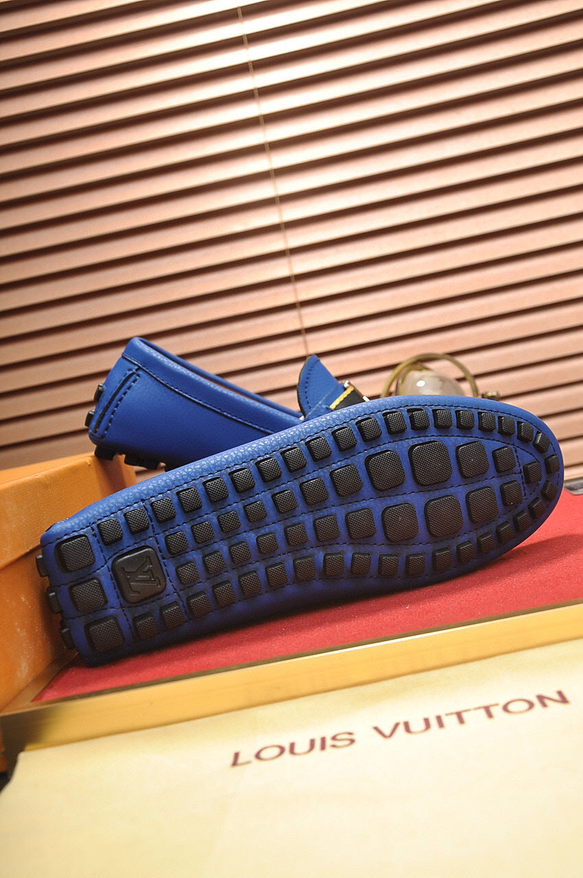 Royal Blue Slip-On Loafers – Textured Finish with Metal Accent