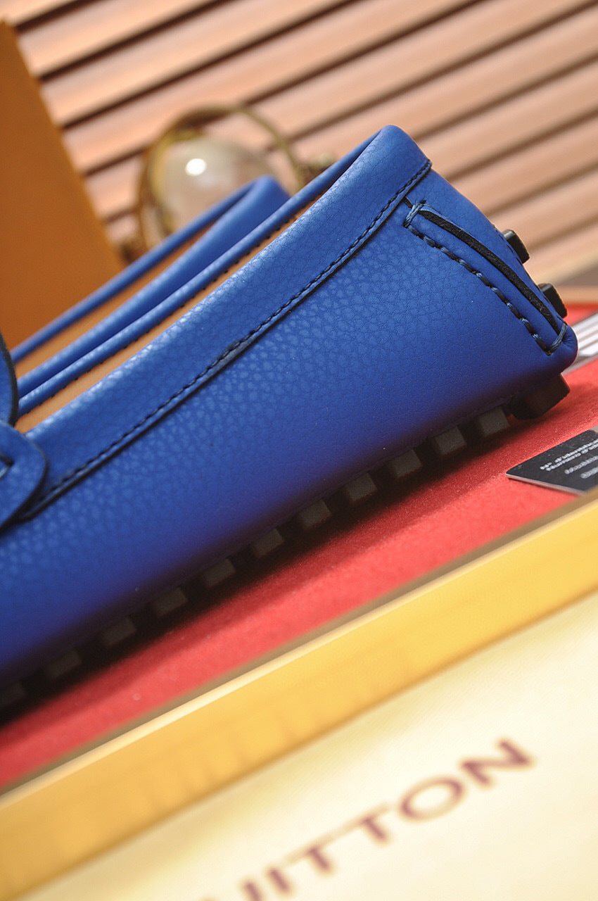 Royal Blue Slip-On Loafers – Textured Finish with Metal Accent