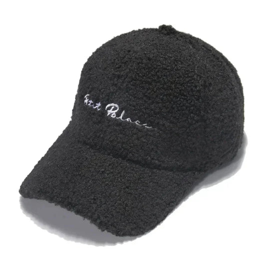 Lamb Wool Baseball Cap — Korean Style Plush Winter Sun Hat for Women