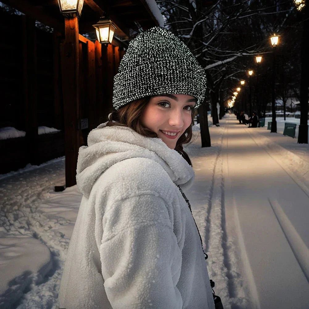 Unisex Winter Reflective Beanie – High Visibility Noctilucent Knit Hat