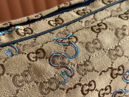 Snake Print Bag Beige mix Blue Canvas
