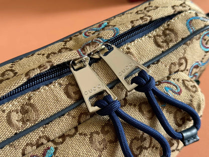 Snake Print Bag Beige mix Blue Canvas
