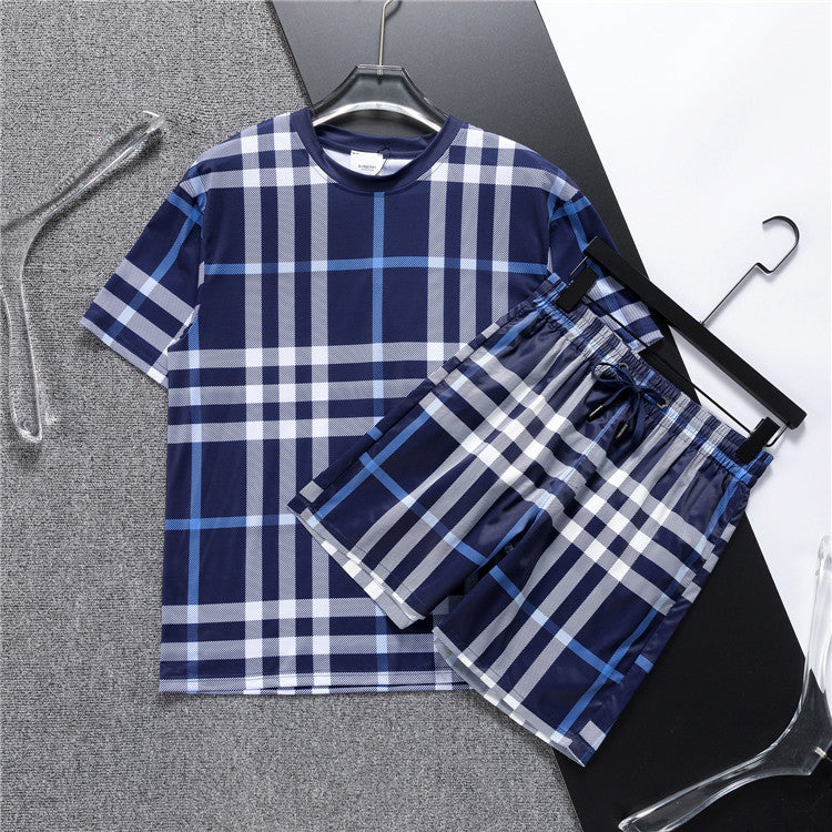 Swim Shorts Plaid Matching Set – Premium Short Sleeve Tee & Drawstring