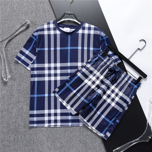 Swim Shorts Plaid Matching Set – Premium Short Sleeve Tee & Drawstring