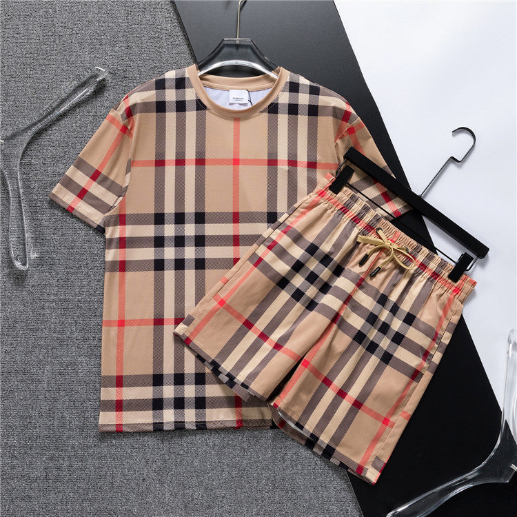 Swim Shorts Plaid Matching Set – Premium Short Sleeve Tee & Drawstring