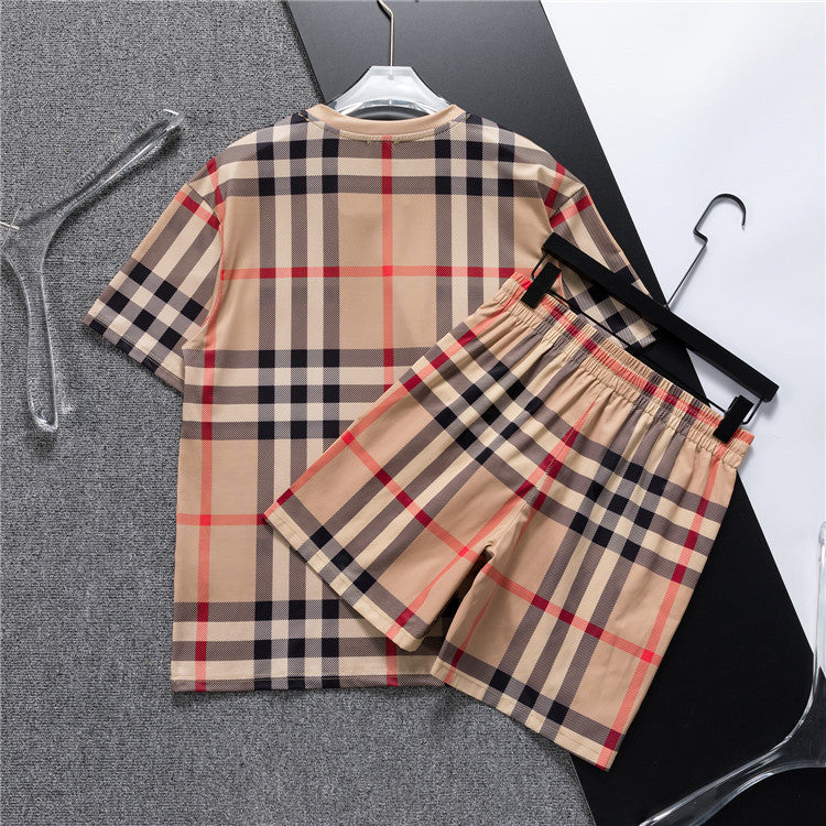 Swim Shorts Plaid Matching Set – Premium Short Sleeve Tee & Drawstring
