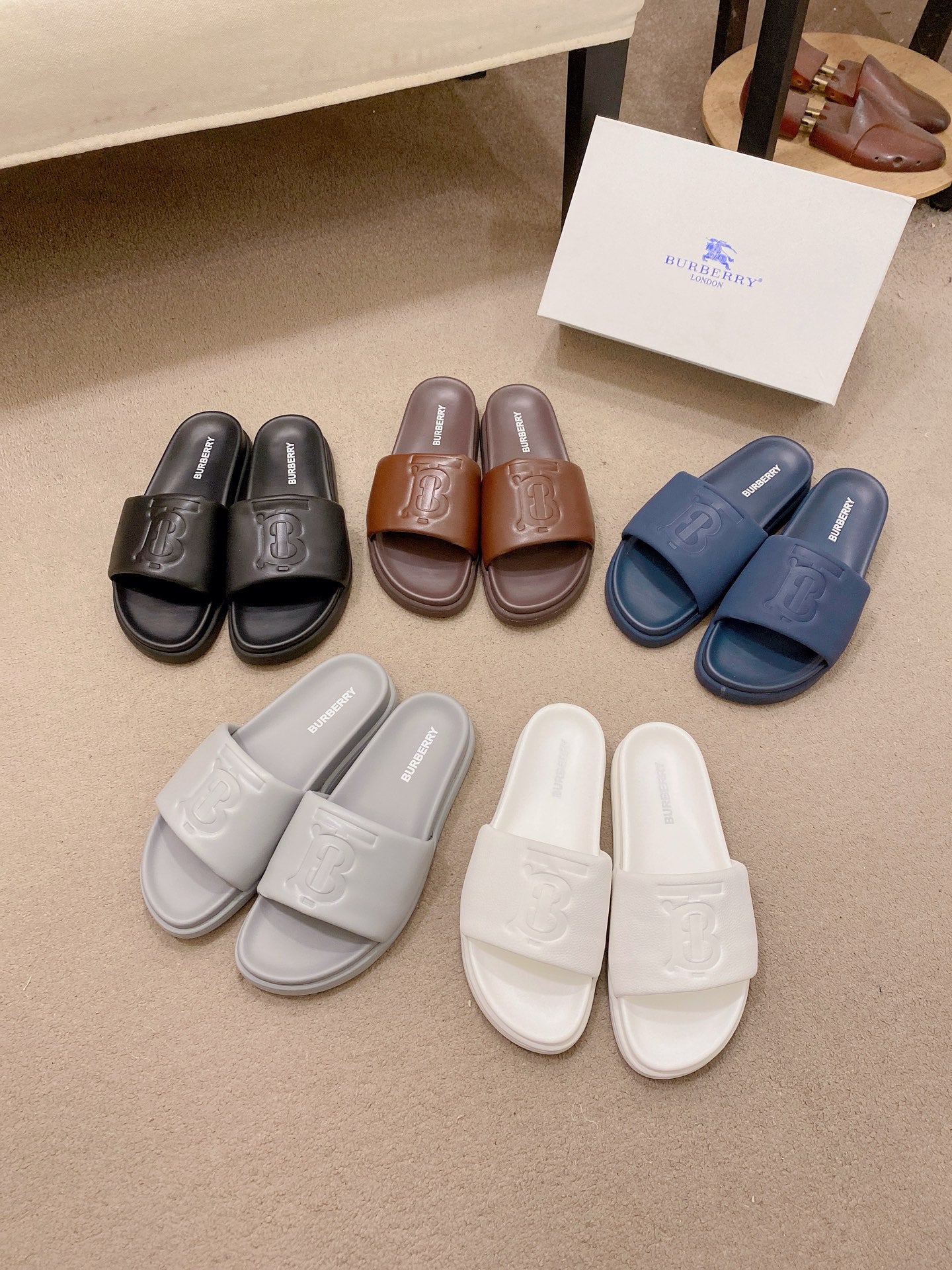  TB Embossed Slide Sandals