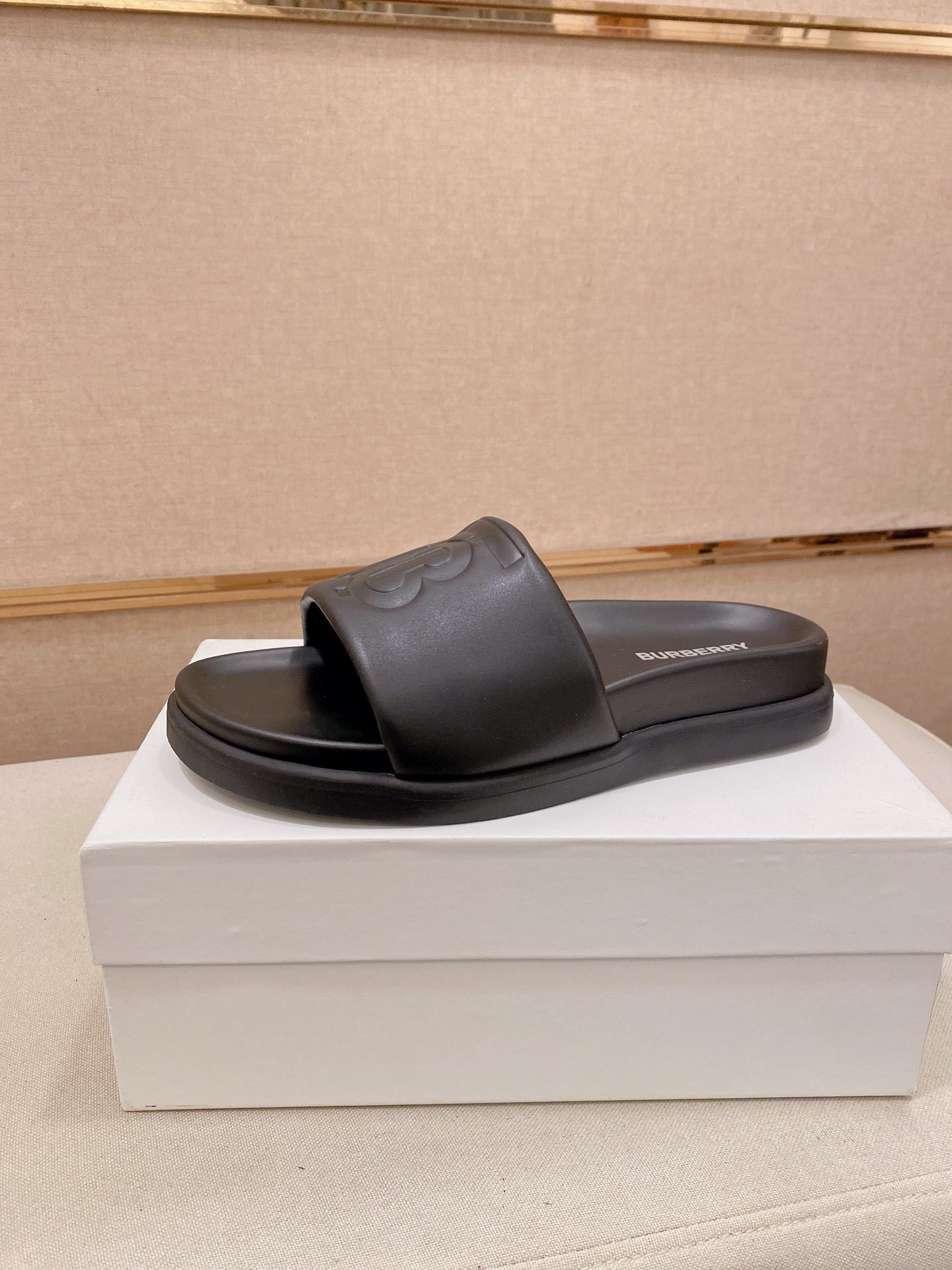 TB Embossed Slide Sandals