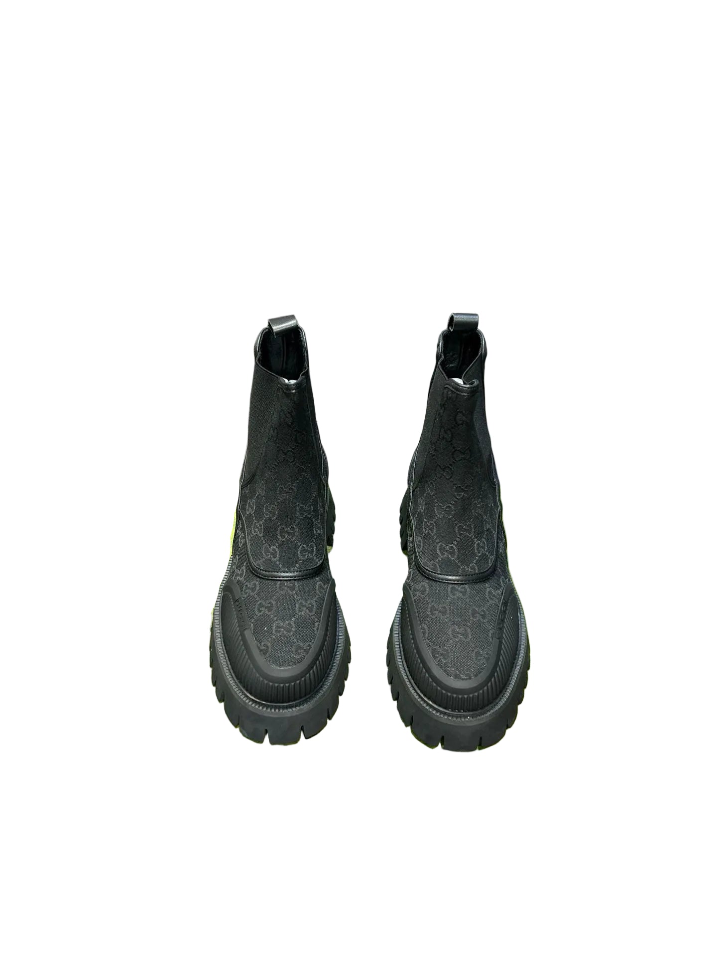 Triple-Black Jacquard Canvas Ankle Boots with Tonal Pattern front