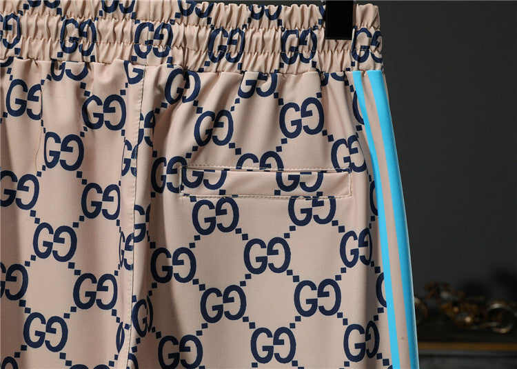 Two-Piece Zip-Up Jacket & Jogger Tracksuit – Beige & Blue