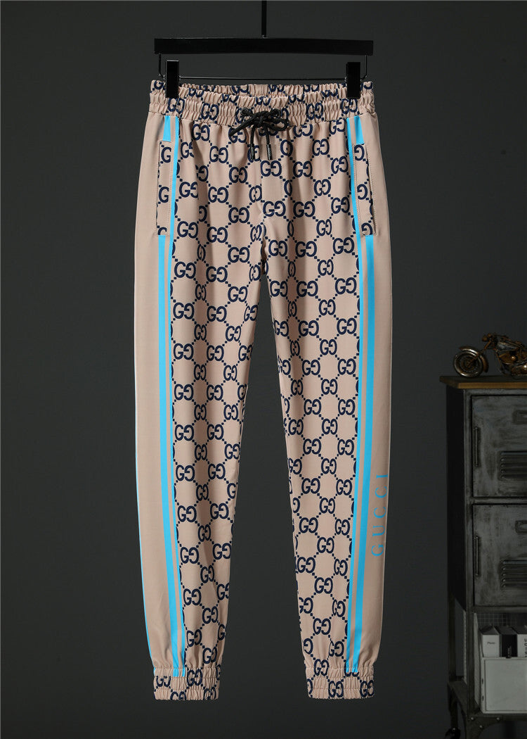 Two-Piece Zip-Up Jacket & Jogger Tracksuit – Beige & Blue