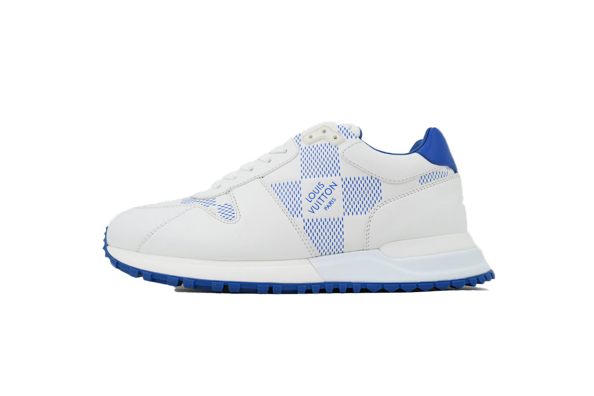 White & Blue Check-Pattern Leather Runner Sneaker – Athletic other side