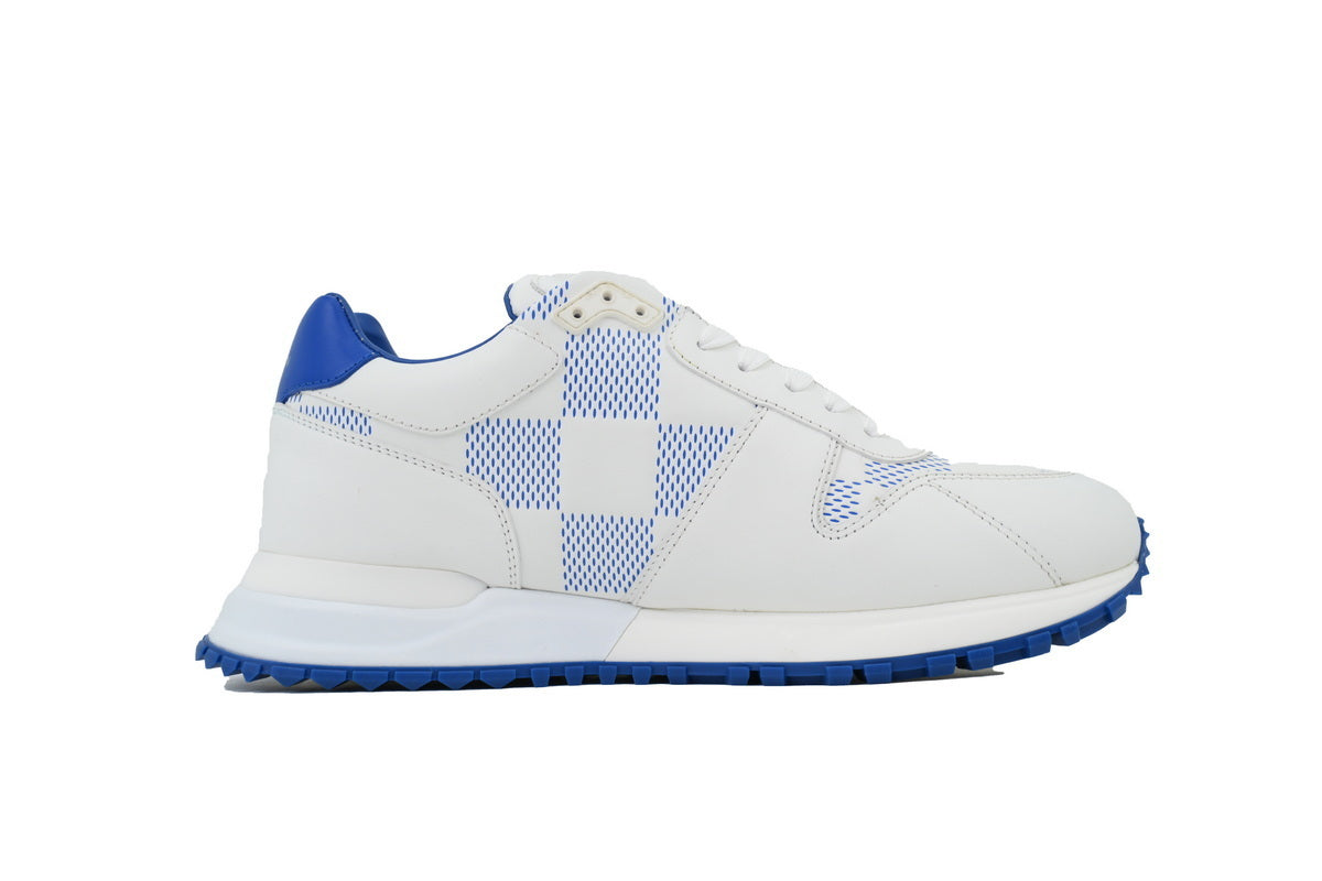White & Blue Check-Pattern Leather Runner Sneaker – Athletic side