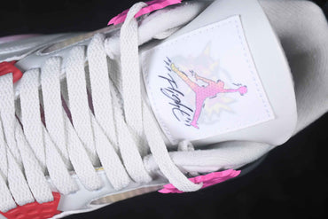 White Retro High-Top Basketball Sneaker – Pink & Charcoal