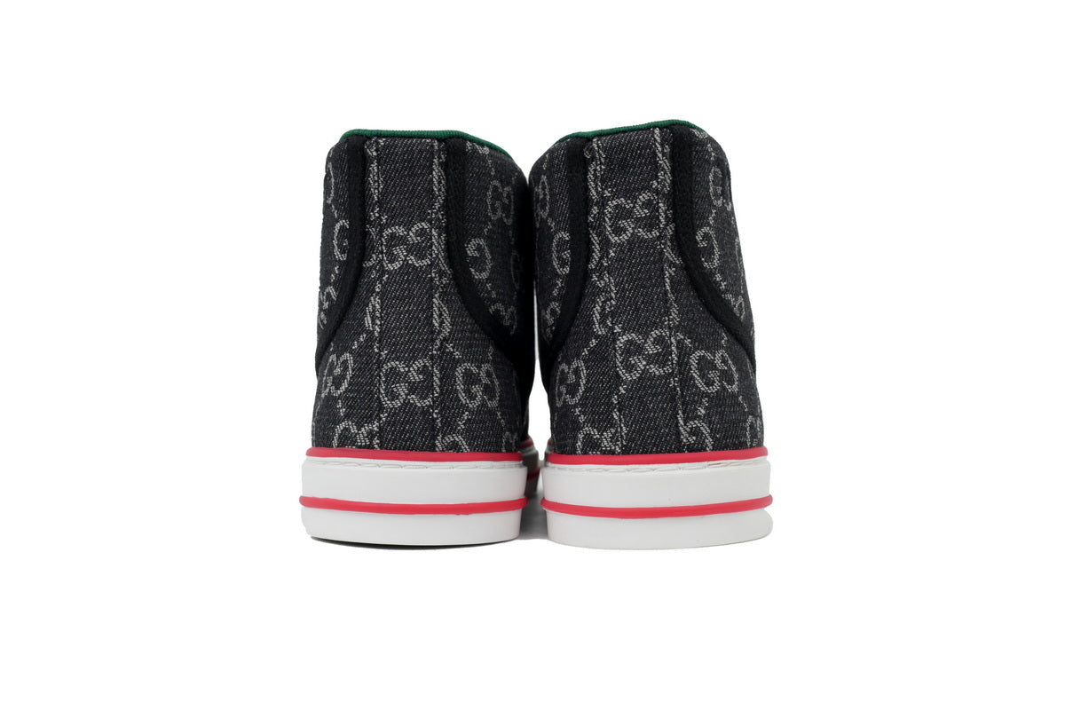 Black Mini-Monogram High-Top Sneakers – Retro Tennis Style