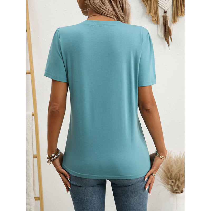 Women’s Notch V‑Neck Short‑Sleeve Tunic Top