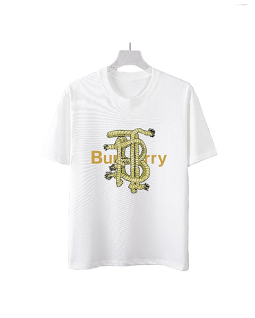 White t-shirt with a  graphic design on a textured white background