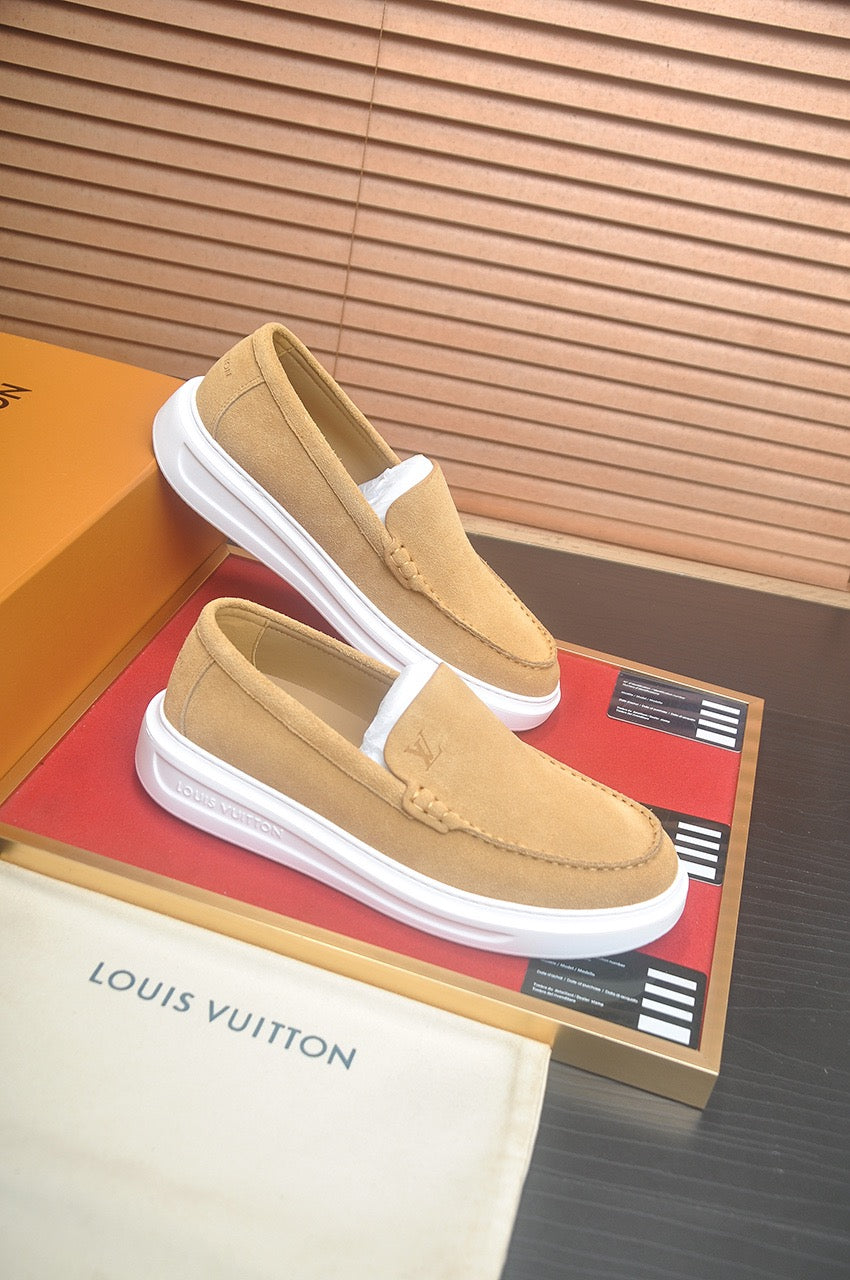Suede  or Leather Slip-On Loafers with Cushioned Platform Sole