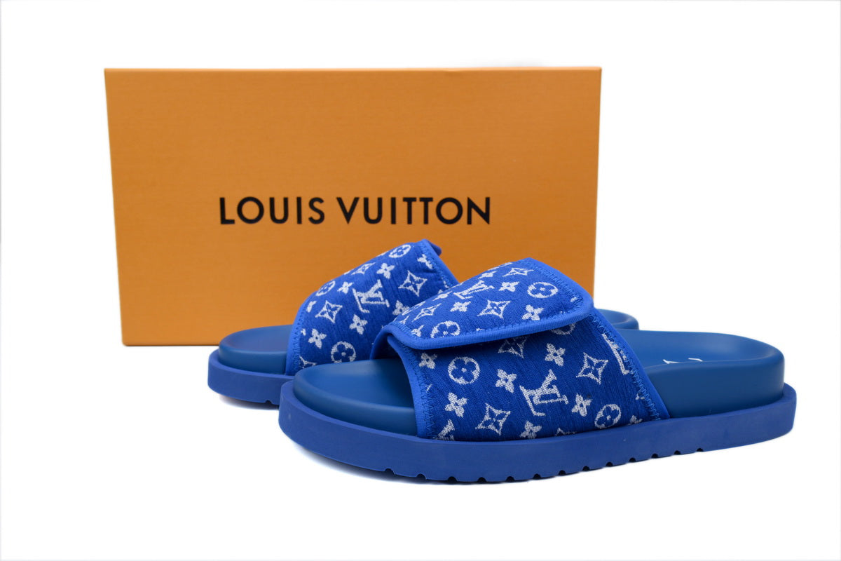 Miami Mule – Blue & White Monogram Slide