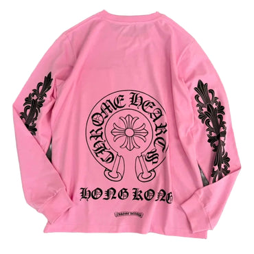 Pink Big Horseshoe Sanskrit Long Sleeve Tee – Arm Cross Graphic