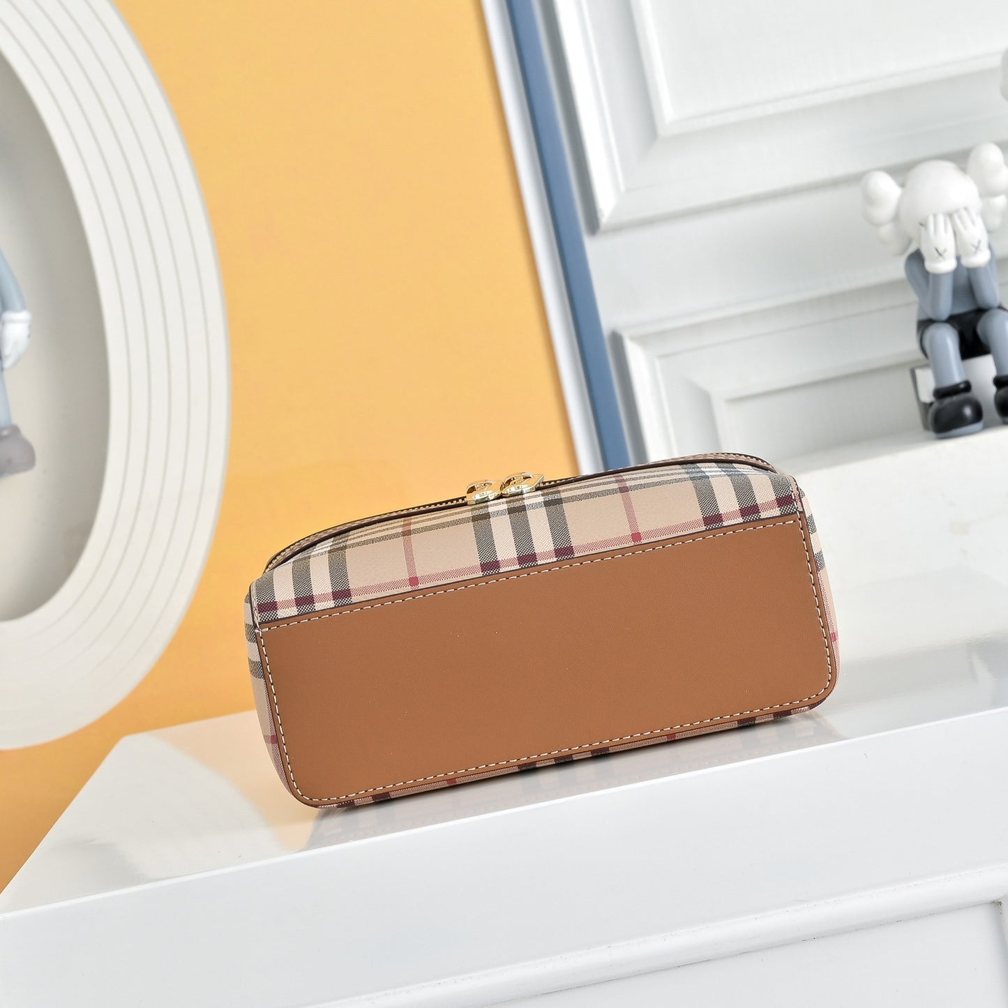Beige Check Vanity Bag